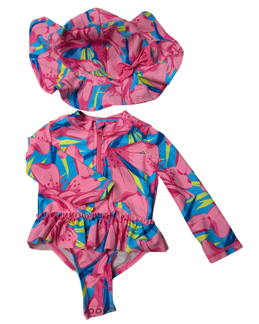 Swimsuit + Pink Flower Hat - Tommy Bahama - 12m