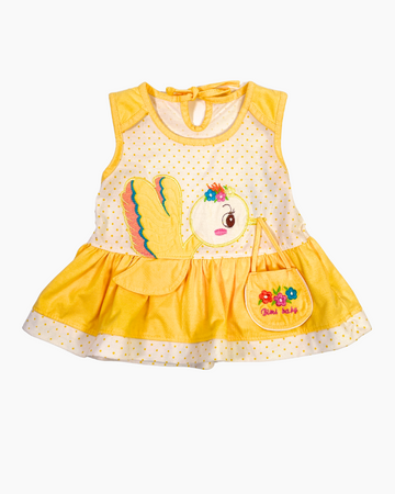 White and Yellow Embroidered Stork Dress - 3M