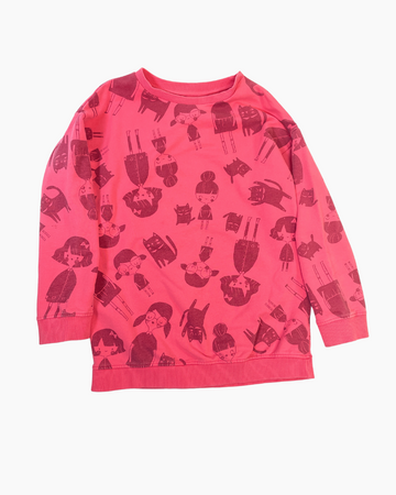 Souris Mini - Pink sweatshirt girls and cats patterns, 6 years old