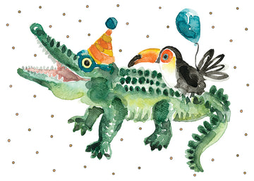 Carte de souhaits - Alligator et toucan en fête